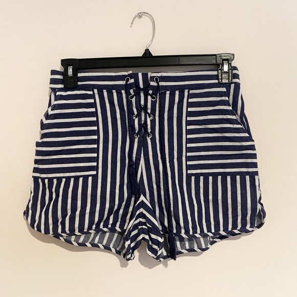 TAKARA Blue and White Striped Nautical High Waisted Tie Front Shorts 100% Cotton - Picture 3 of 13
